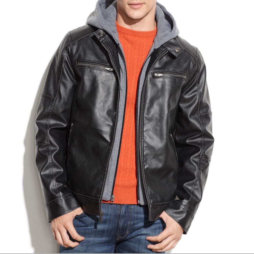 SOLD Guess Hooded Faux Leather Jacket - Picture 1 of 8